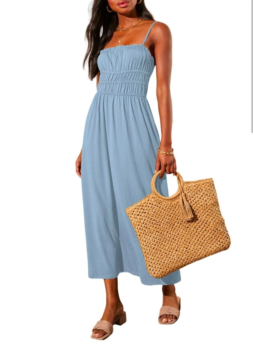 NEW Dokotoo Pastel Blue Sleeveless Maxi summer Cotton Dress w/ Pockets XL 4099